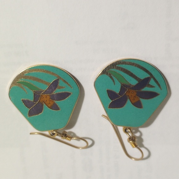 Laurel Burch Hibiscus Enamel Earrings - Picture 2 of 4